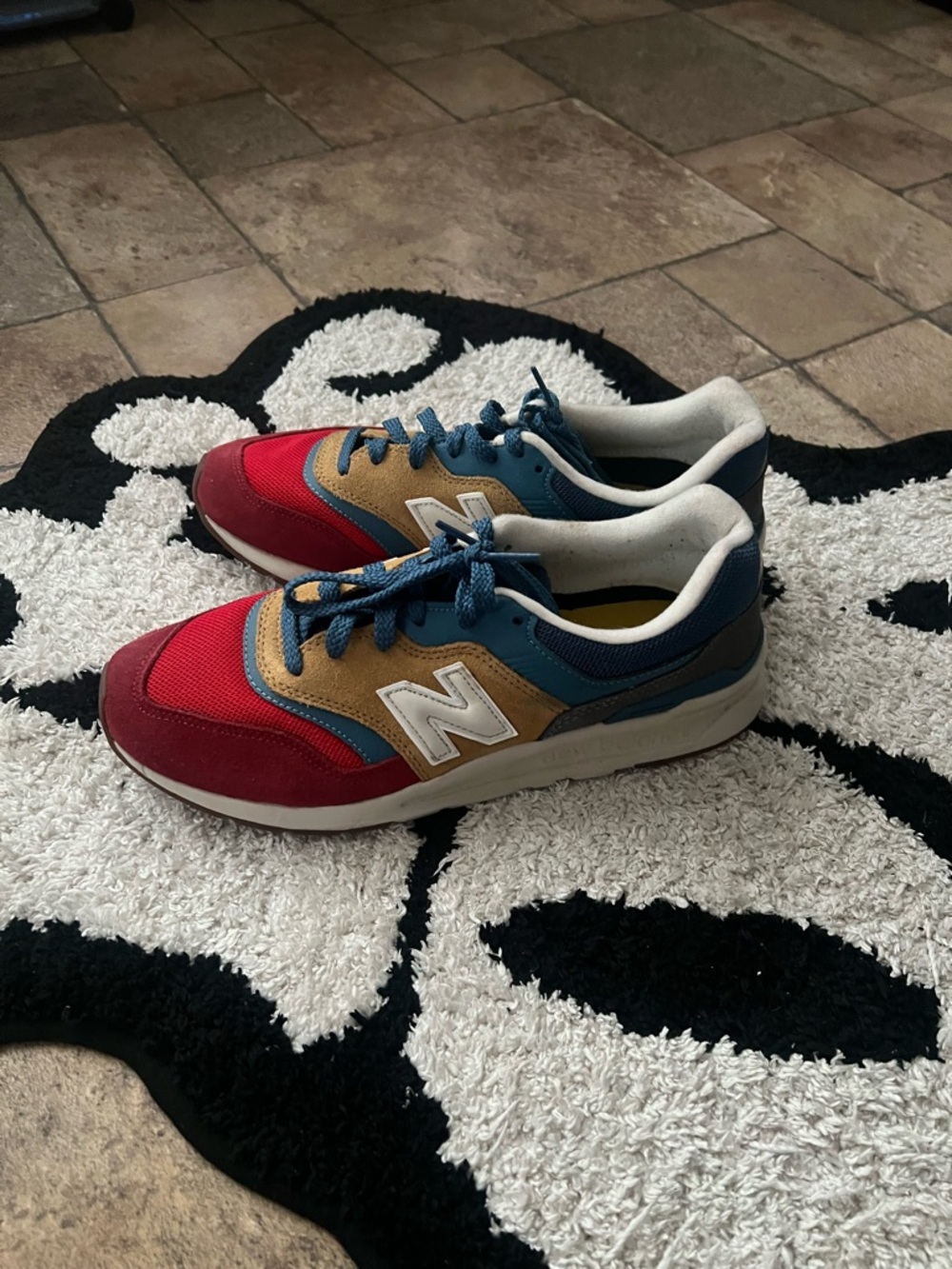 New Balance Red Tan Blue Low-Top Sneakers